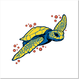 Blue Sea Turtle Posters and Art